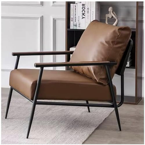 DXDRT Moderner Sessel,Gepolsterter Leder Loungestuhl Armsessel Polsterstuhl Mit Robustem Metallrahmen,Relaxsessel Akzent Stuhl Für Wohnzimmer,Schlafzimmer,Lesezimmer,Wartezimmer,Braun
