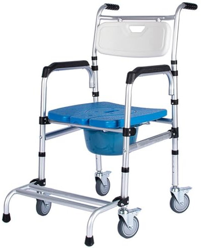 Toilettenstuhl Höhenverstellbar WC-Stuhl,Dusch Toilettenstuhl Fahrbar Nachtstuhl,Duschstuhl mit Rollen,WC-Stuhl für Senioren Behinderte und Schwangere Blue U seat plate