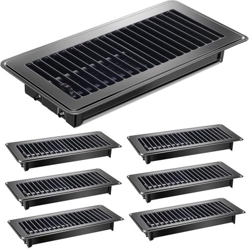 Rejillas de ventilación de suelo resistentes de 4 x 10 pulgadas, cubiertas de ventilación de metal para el techo de la pared del hogar, acabado negro ajustable a prueba de óxido, rejillas y rejillas