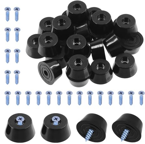 Swpeet 24Pcs 1.18 x 0.86 x 0.59 Inch Furniture Pads Black Round Rubber Feet Pads with 25Pcs M5×25mm Screws, Round Non Slip Black Rubber Bumpers Pads for Cutting Board Furniture Appliances Electronics