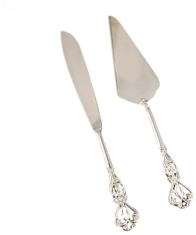 2 PCS Zinc Alloy Wedding Cake Knife Shovel Server Set Silverware Carved Handle Cake Pie & Pastry Servers Party Thanksgiving Christmas (Silver)