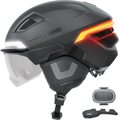 ABUS Casco da bicicletta HYP-E B.LACE – con luce anteriore, posteriore e lampeggiante e luce di arresto senza fili – con visiera e paraorecchie – per bicicletta, e-bike e pedelec – taglia L, grigio