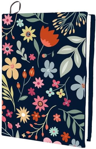 CRASPIRE Funda Elástica para Libros con Diseño de Flores Y Hojas, Lavable, Reutilizable, de Nailon, para Libros de Tapa Dura de 9x11 pulgada, para Estudiantes Y Aulas