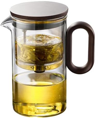 Glass Tea Pot - Tea Pot with Infuser, Wood Handle Tea Water Separation, Stainless Tea Infuser, Teapot Blooming and Loose Leeaf Tea Maker Tea Brewer for Loose Tea Herbl Coffee Camping Travel