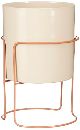 MICA Decorations Collins Cache-Pot sur Pied - H33 x Ø22 cm - Métal - Blanc Cassé, Pêche