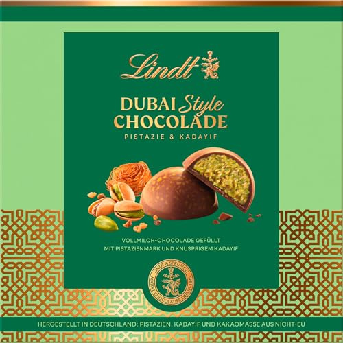 Lindt Schokolade | DUBAI STYLE Pralinen Milch, 90g Pralinés, Geschenk | Vollmilch Schokolade, Pistaziencreme & knuspriger Kadayif, zum Teilen & Verschenken, orientalische Spezialität, Genussmomente