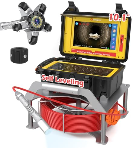 Inspektionskamera Rohrkamera 30M, Kanalkamera mit Meterzahlangabe, 10-Zoll-Touchscreen, Drahtlose Tastatur und Wasserdichter IP68 HD Kamerakopf mit 512-Hz-Sender, Selbstnivellierende Abfluss Endoskop