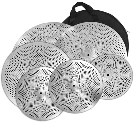 platillos splash Juego De 6 Piezas De Platillos Dorados De Bajo Volumen 10 Splash 14 Hi Hat 16 Crash 18 Crash Y 20 Ride Bag Para Juego De Batería(Silver)
