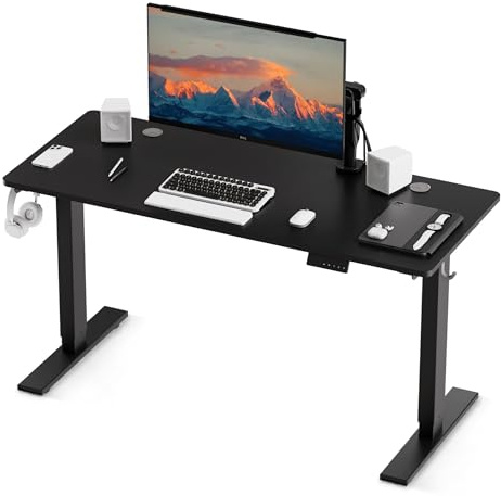 HOMAVO Höhenverstellbarer Schreibtisch 140x70cm,Schnelles Laden USB-A/Typ C,Elektrischer Schreibtisch mit Memory- und Rebound-Funktion(70–119 cm)