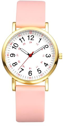 JewelryWe Damenuhr Silikon Uhr mit Pulsberechnung Damen Analog Quarz Armbanduhr Silikonarmband Pulsuhr Krankenschwester Uhr mit Pulsmesser und 12/24 Stunden Großen Zahlen Zifferblatt