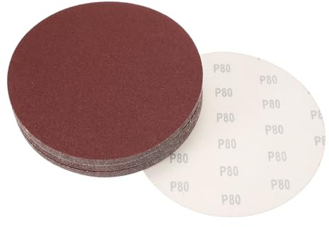 sourcing map Discos de lija de 8 pulgadas con gancho y bucle, papel de lija de óxido de aluminio de grano 80 para lijadora orbital aleatoria, pulido en seco de madera, metal, 30 unidades