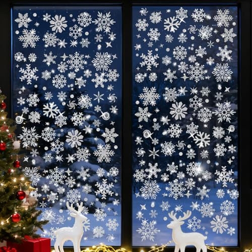 DPKOW Glitzer Schneeflocken Fensterbilder Weihnachten Selbstklebend, Weihnachtsdeko Innen Schneeflocken Fensterdeko Weihnachten Fensterfolie Fensterbilder Winter Deko Fensteraufkleber, 8pcs