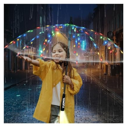 YUEMOL Durchsichtiger Regenschirm Transparenter Leuchtschirm mit Taschenlampe schafft eine traumhafte Atmosphäre for Sie for Geburtstags-, Hochzeits- und Weihnachtsfeiern.(Colored light)