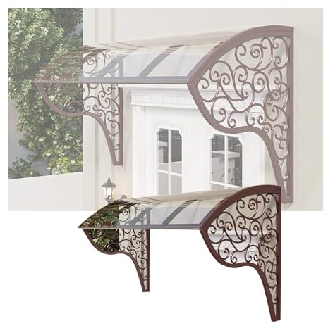 Tenda da esterno in policarbonato per porta d'ingresso, patio, garage e balcone, telaio in ferro, copertura resistente alle intemperie (rosso, 100 x 60 cm)