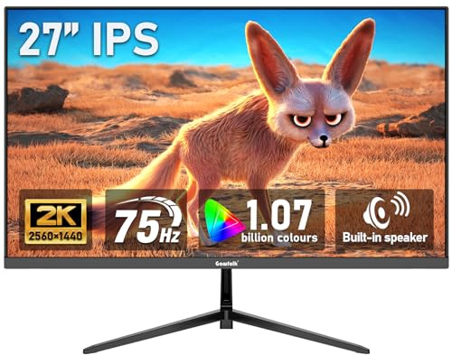 Gawfolk 27 inch IPS 2K QHD (2560×1440) Computer Monitor 75Hz Gaming PC Screen, 1ms，Adaptive Sync,100% sRGB, 1.07 Billion Colours,DisplayPort 1.4、 HDMI2.0, Built-in speaker- Black