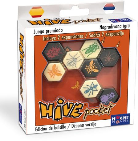Maldito Games- Hive Pocket Juego de Mesa de Estrategia Abstracta para 2 Jugadores, Edición de Viaje con Bolsa y Expansiones Mosquito y Mariquita, Juego de Mesa Familiar a Partir de 8 Años (MLDG154597)