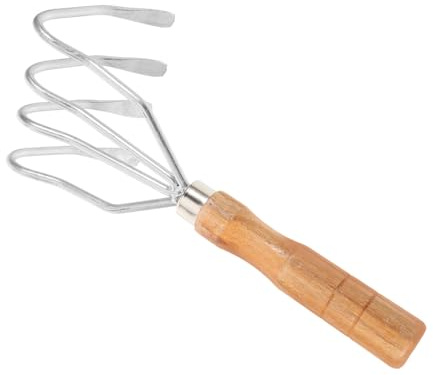 DOITOOL Râteau à Griffes Portatif en Métal et Bois 4 Dents pour Ramassage de Coquillages Plage Jardinage Jardin Outil de Fouille Fiable et Performant