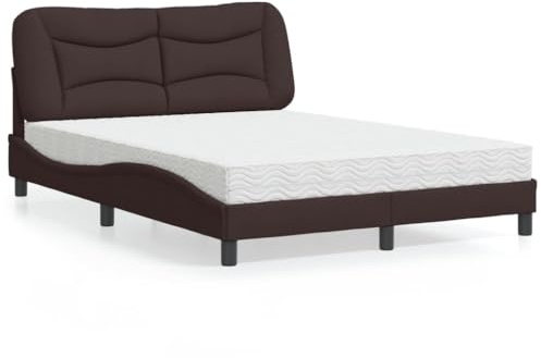 Bucmath Hvar Säng med madrass, mörkbrun, 140 x 190 cm, tygöverdrag, vågforms-design, komfortskummadrass, sovrumsmöbler