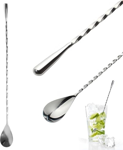 Cuillère Cocktail Longue – Cuillère Parisienne pour Bar Cuisine & Accessoires Bar, Anti-Shake & Pilon, Parfaite pour la Préparation de Cocktails en Bar & à la Maison