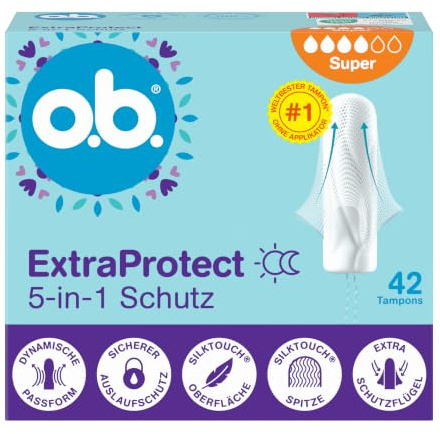 ob. ExtraProtect 5-i-1-skyddstamponger (1 x 42 st.) med extra skyddande vingar för världens bästa tillförlitliga läckageskydd och komfort