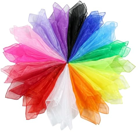 20 Foulard Giocoleria in Chiffon Colorati – 60x60 cm Sciarpe Morbide per Bambini, Neonati, Danza, Giochi Sensoriali, Movimento e Gioco Creativo – Set Colorato per lo Sviluppo Sensoriale
