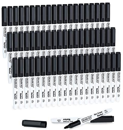 Shuttle Art Whiteboard Stifte Set, 60 schwarze Magnet-Whiteboard-Marker mit Radiergummi und feiner Spitze, abwischbar, für Whiteboards, magnetischen Schreibtafeln, Spiegeln geeignet