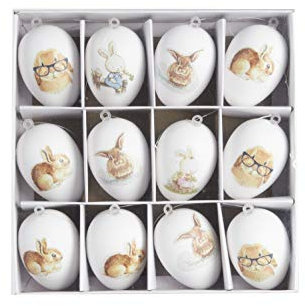 HEITMANN DECO Ostereier zum Aufhängen mit Häschen-Bildern in Serviettentechnik - Osterdeko, Frühlingsdeko aus Kunststoff - Weiß, Natur