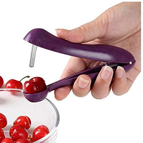 BYFRI Cherry Olive Stoner Pits Seed Fruit Remover Core Easy Squeeze Stone Salad Recipes Fruit Separator Tool(purple)