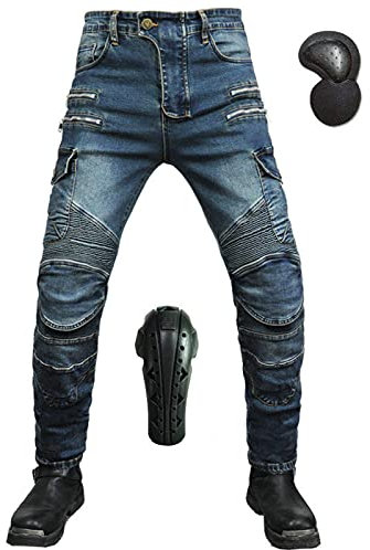 Herren Motorradhose, Motorrad Hosen Winddicht Atmungsaktiv Verschleißfest Anti-Fall Stretch Schutzhose Sportliche Jeans Mit Abnehmbar Verlängert CE Protektoren (Blau,4XL)