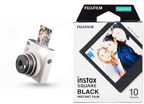 instax SQUARE SQ1 Sofortbildkamera, Chalk Weiß & SQUARE Film, Black Frame (1x 10 Aufnahmen)