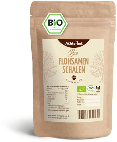Flohsamenschalen BIO 500g | grob vermahlen | reich an Ballaststoffen | der ayurvedische Allrounder | zum Backen und Kochen | aus kontrolliert biologischem Anbau | Achterhof