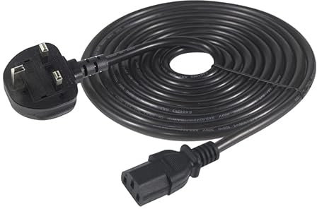 KC cable UK Computer Power Cable, 5m Replacement AC Power Cord, 13A 250V BS 1363 to C13 Kettle Lead/UK Power Cord, Power Supply Cable, TV/Monitor Power Cable,black
