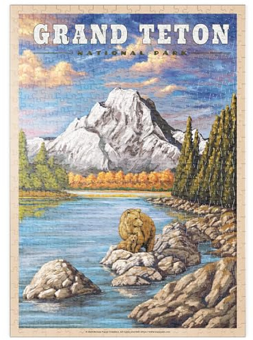 MyPuzzle Grand Teton National Park - Grizzly Bear Hug, Vintage Travel Poster - Premium 500 Teile Puzzle - MyPuzzle Sonderkollektion von Havana Puzzle Company
