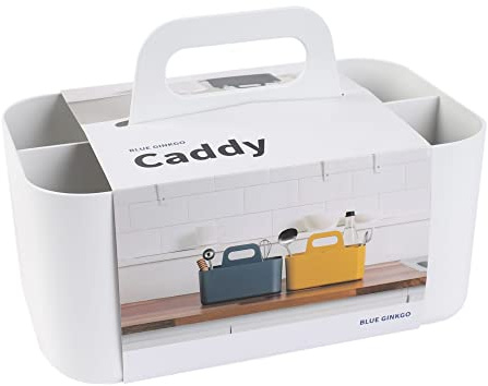 BLUE GINKGO Organisateur Empilable – Caddy Portable Fabriqué en Corée pour Salle de Bain, Bureau, Loisirs Créatifs ou Fournitures Scolaires (Rectangulaire, Blanc)