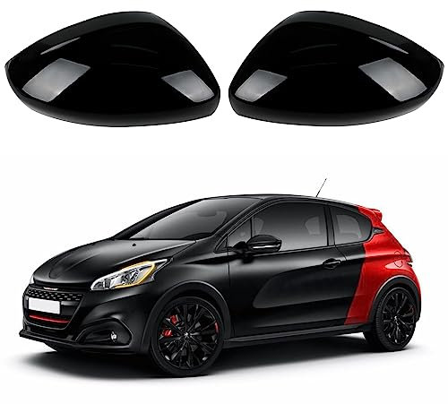 Tapas para espejo de coche, 1 par de tapas para espejo retrovisor de puerta de coche, cubiertas para espejo lateral para 2012-2019 Peugeot 208 2008 (negro)