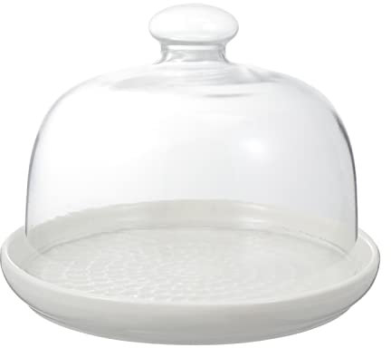 Glass Cloche Ceramic Cake Stand with Dome Cover, 6Inch White Ceramic Cake Plate Server Round ar Glass Dome Cake Stand for Kitchen, Cake, Salad Cloche Glass Dome ( Color : White , Size : 15.5X11CM )