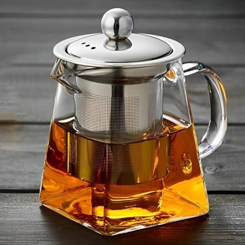 LiRiQi Tetera de vidrio con infusor, 950 ml - Tetera con colador extraíble de acero inoxidable resistente al calor, para té y café