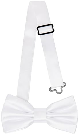 Laddheid barn pojkar fluga – förbunden, justerbart band, glänsande design, perfekt för bröllop, födelsedag, skolstart – hållbar och snygg storlek 10 cm x 5 cm BKS, Vit, 10cm x 5cm