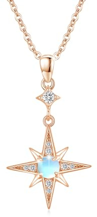 REDSUN Mondstein Halskette S925 Sterling Silber Achtzackige Stern Kette Platin/Gold/Roségold Regenbogen Anhänger Schmuck für Damen Mädchen Mutter Tochter Frau Geschenk