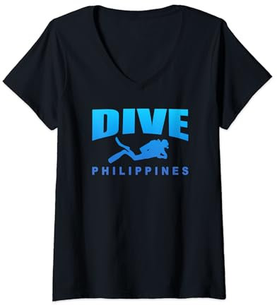 Damen Tauchen auf den Philippinen, Tauchen auf den Philippinen, Taucher T-Shirt mit V-Ausschnitt