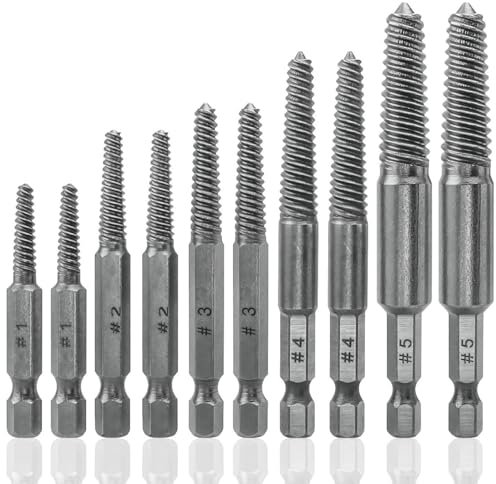 Treki Screw Extractor Drill Bit Set, 10pcs 1/4 Hex Shank Easy Out Bolt Extractor Damaged Screw Remover Stripped Screw Removal Tool for Removing Broken Bolts, Studs