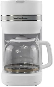 Hamilton Beach Filter Coffee Machine, Ella 1.5L, 900W, Coffee Maker for Instant Coffee, Espresso, Macchiato, Makes 12 Cups, Re-usable Filter, Anti-Drip, Water Level Window, Matte White - HBC9453MW