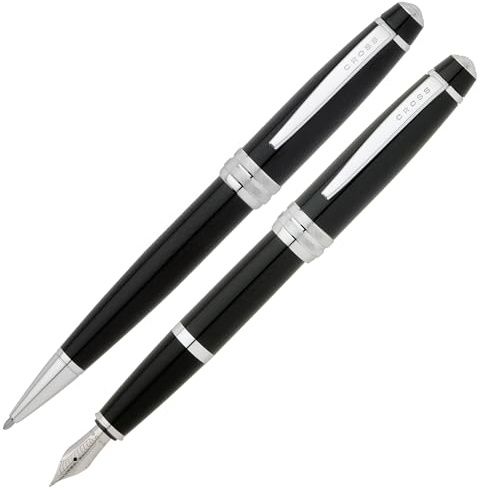 Cross Bailey Kugelschreiber und Füllfederhalter Geschenkset (Strich- bzw. Federstärke M, Schreibfarbe schwarz) Schwarz-Lack
