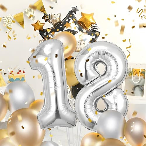Palloncini Compleanno 18 Anni Argento - Decorazioni per Uomo e Donna - Pallone Numero Gonfiabile in Foil Beige 40 Pollici