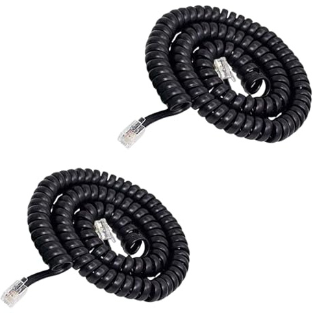 XINTONG 2 cavi telefonici RJ9 da 4 m, a molla riccia, a spirale, a spirale, cavo a spirale nero, per telefoni con cavo, cavo a molla riccio, per casa e ufficio