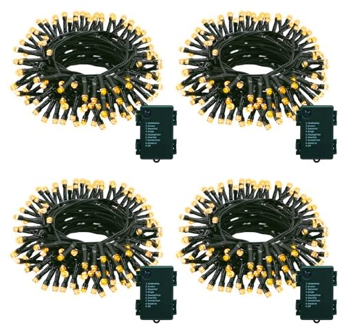 ZAIYW 4 Stück Lichterkette Batterie Weihnachten mit Timer (Warmweiß) | 7M 70 LEDs 8 Modi Lichterketten Batteriebetrieben, Dunkelgrünes Kabel, Wasserdicht Lichterkette für Hochzeit Garten Deko