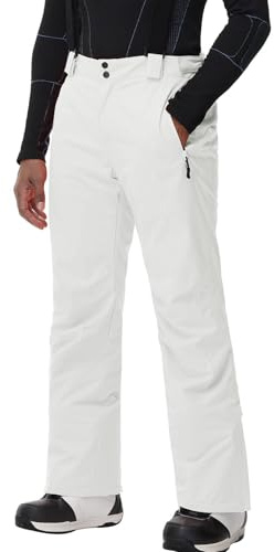 SnowElve Men's Insulated Snow Pants Waterproof Ski Pant for Winter Hiking Bottom Leg Zipper Outdoor Pants Zipper Pockets(YSB-K03,white,M)