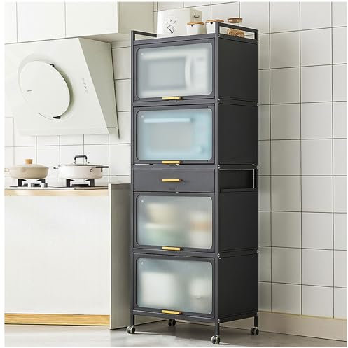 Support de four à micro-ondes en métal à 5 niveaux avec armoire pour rangement de cuisine avec tiroir et roulettes Noir 60 x 170 cm