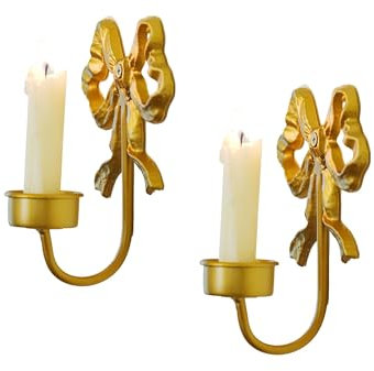 TentHome 2 Stück Wandkerzenhalter Fliege Wandleuchter Kerzenhalter Kerze Wand Metall Kerzenständer Stumpenkerzen Französische Schleife Vintage Kerzenleuchter Wanddekoration Gold