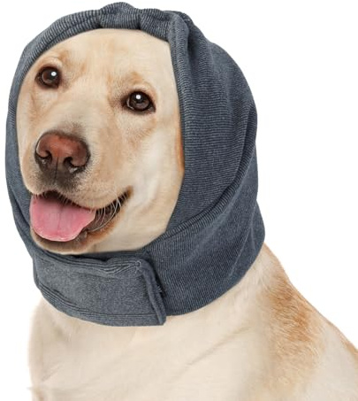 Kuoser Dog Calming Hood for Noise Anxiety Relief – Adjustable Velcro Ear Protector & Muff for Grooming, Fireworks & Thunder (Grey, Size L)